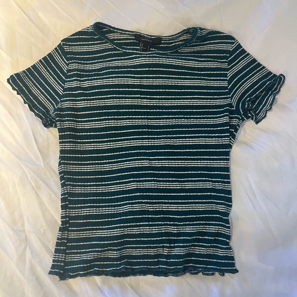 Forever 21 Striped Green Cropped Blouse 💚